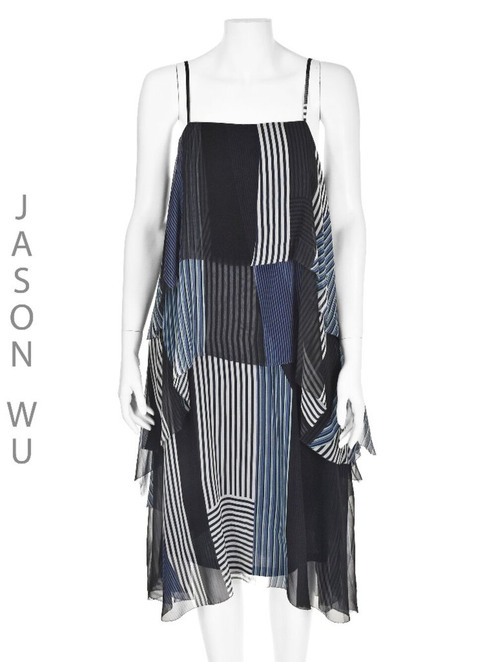 JASON WU Breezy Blue Sundress in Layers of Striped Silk Chiffon SIZE SM 4/6